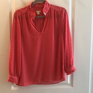 J. Crew Factory Pink Swiss Dot Blouse